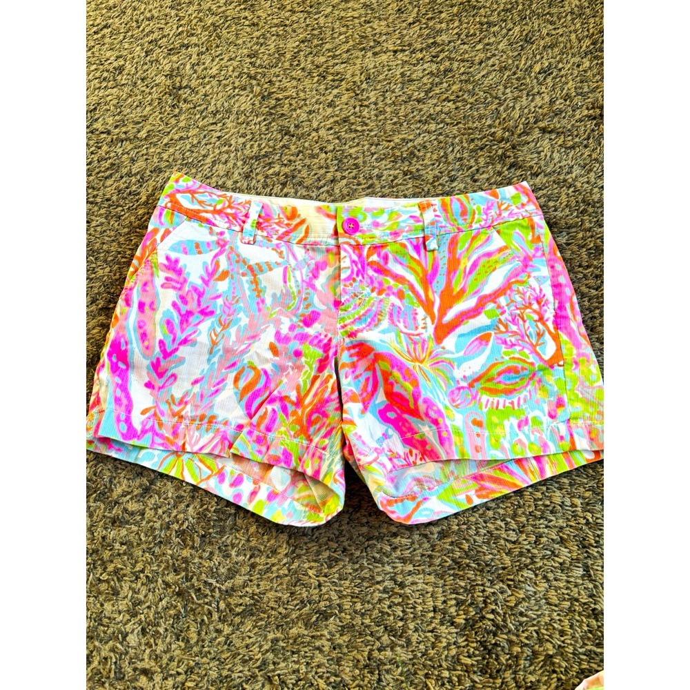Lilly Pulitzer Callahan Women's Chino Shorts 10 Mid Rise Floral Cotton Canvas